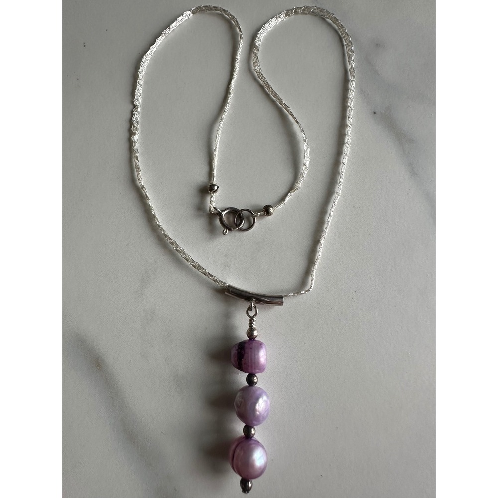 Sterling Silver 925 Purple Baroque Pearl Drop Pendant Necklace 16 Inch Chain
